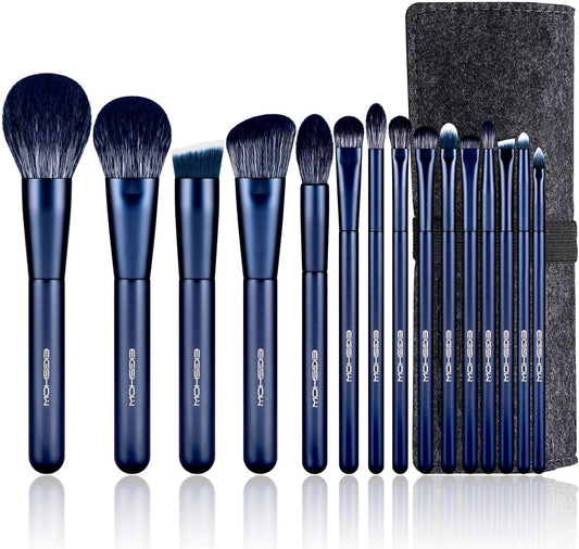 Makeup Brush Set, 15 Piece Professional Makeup Brushes Kit with Corn Silk Fiber Vegan Brushes for Foundation Powder Concealers Eye Shadows Liquid Kabuki Brushes (TOURMALINE BLUE)