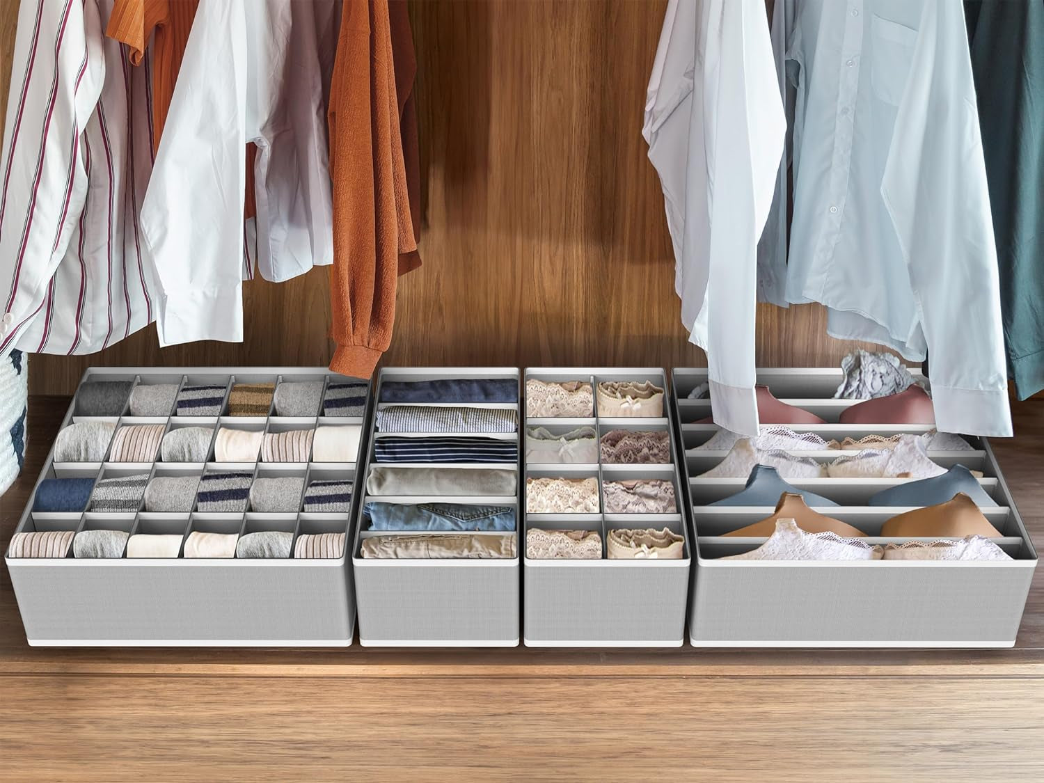 Simplehouseware Closet Underwear Organizer Drawer Divider Set of 4, Grey