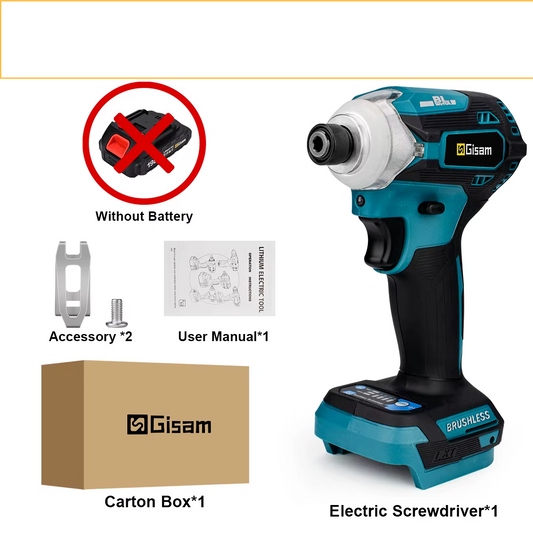 GISAM 588N.m Brushless Impact Driver - 4-Speed Cordless Electric Screwdriver with 1/4" Chuck & 3 LED Lights (Tool Only - Makita 18V Battery Compatible)