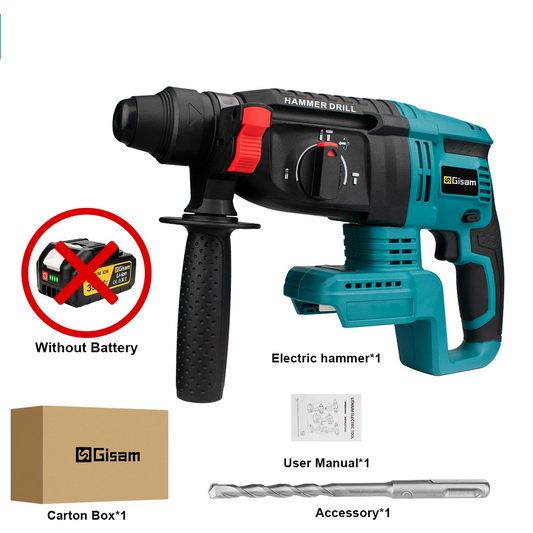 GISAM 26MM Brushless Electric Hammer Drill - Multifunctional Cordless Rotary Impact Tool (Tool Only - Makita 18V Battery Compatible)