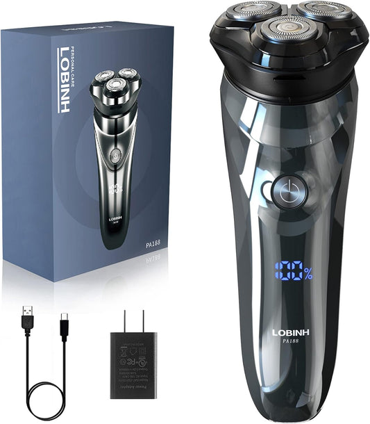Electric Shaver for Men, 100% Washable Rotary Shaver, Rechargeable Electric Razor Wet & Dry Shaving with Pop-Up Trimmer, 1 Hour Fast Charging, 4D Floating Head, LCD Power Indicator - PA188 (Rotary Shaver)