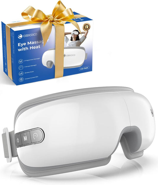 Heated Eye Mask, Electric Eye Care Device, Mothers Day Gifts for Mom, Birthday Gifts for Women, Men, Wife, Rechargeable Eye Relaxing Mask for Eye Relaxation, Improve Sleep, White