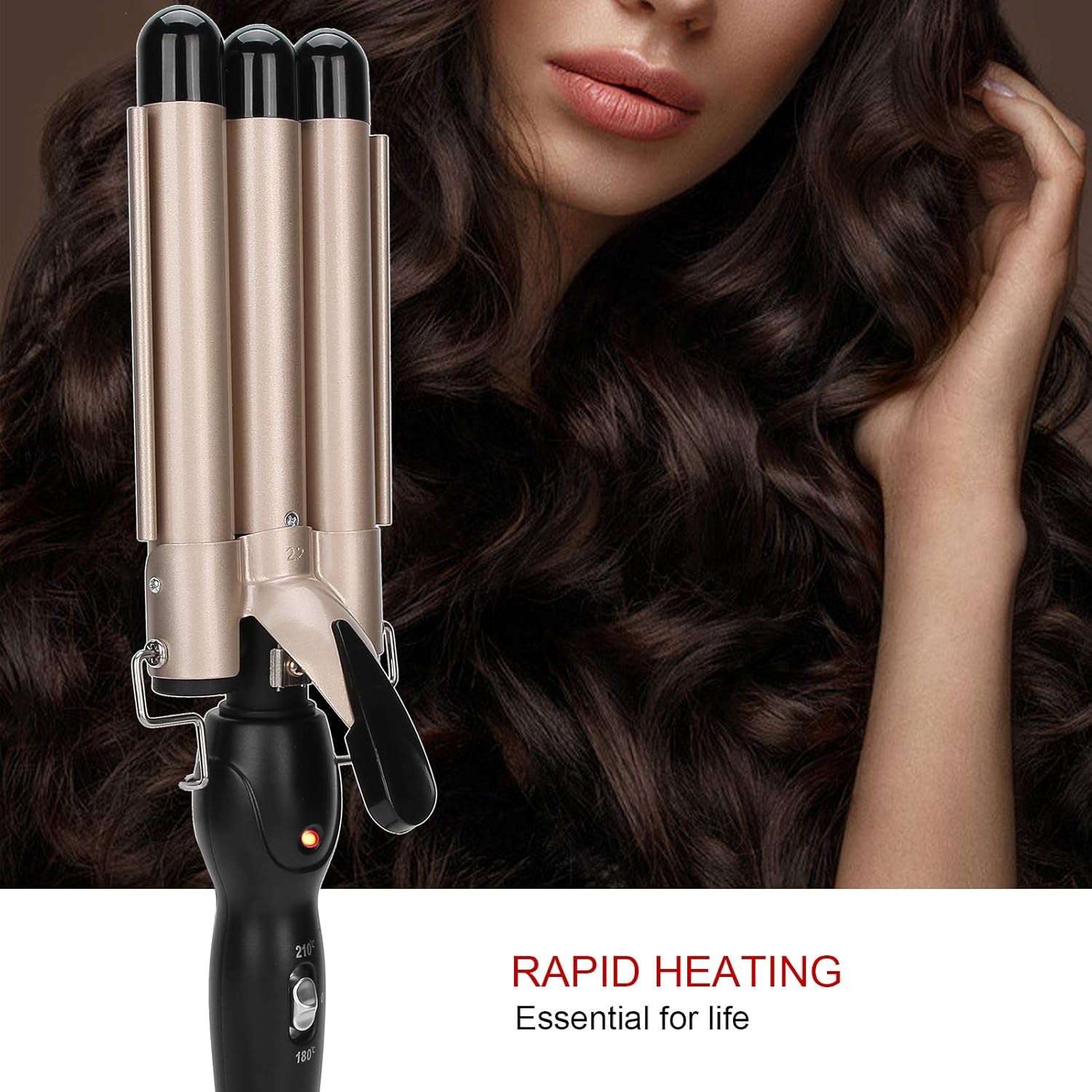Electric Hair Curler 3 Curling Iron Wand Adjustable Hair Curler Waver Crimper Hair Styling Tool Crimping Waver for Women Beach Waves(Gold 22Mm)