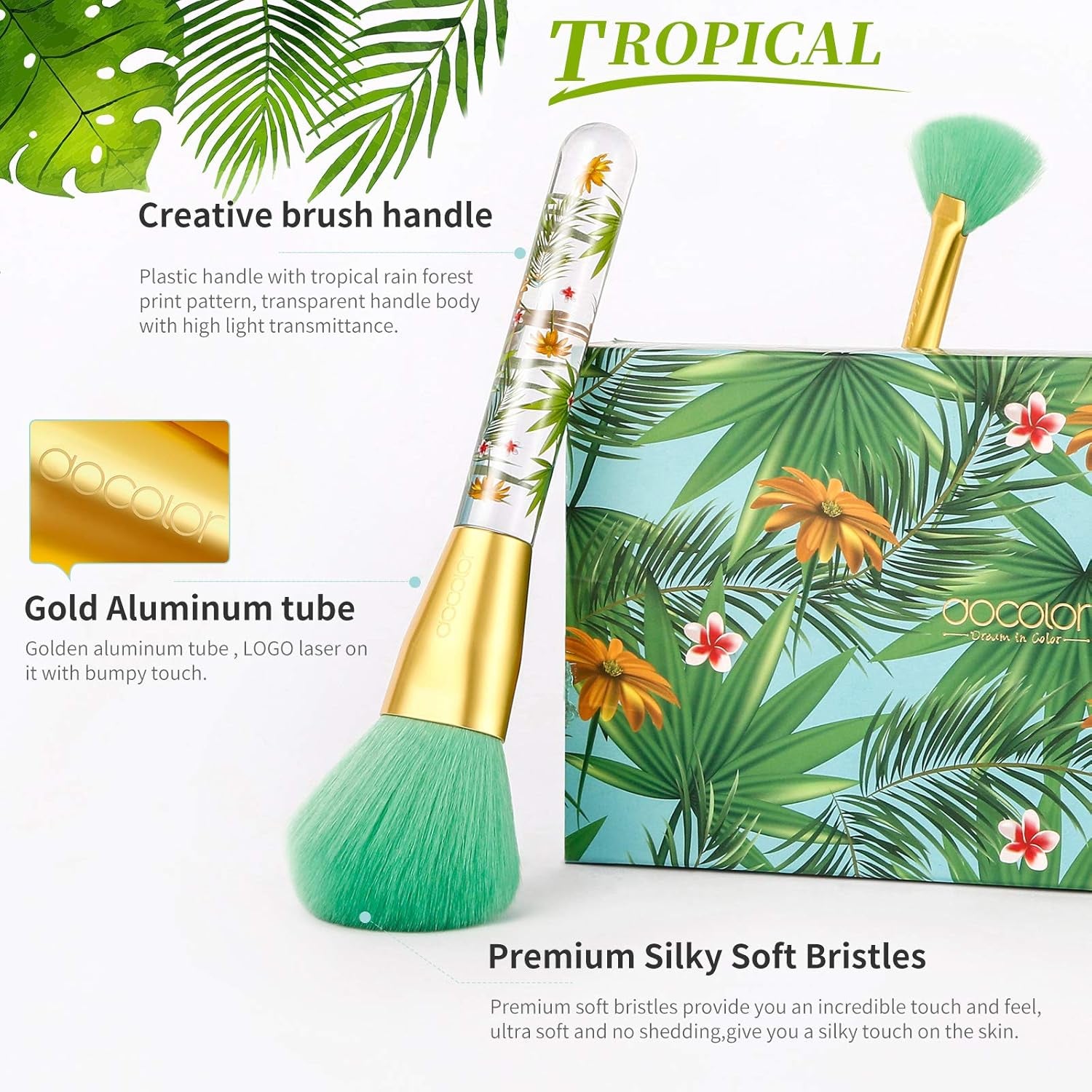 Tropical Makeup Brushes 14 Pieces Professional Makeup Brushes Set Premium Synthetic Kabuki Foundation Blending Contour Face Powder Mineral Eyeshadow Make up Brushes Set