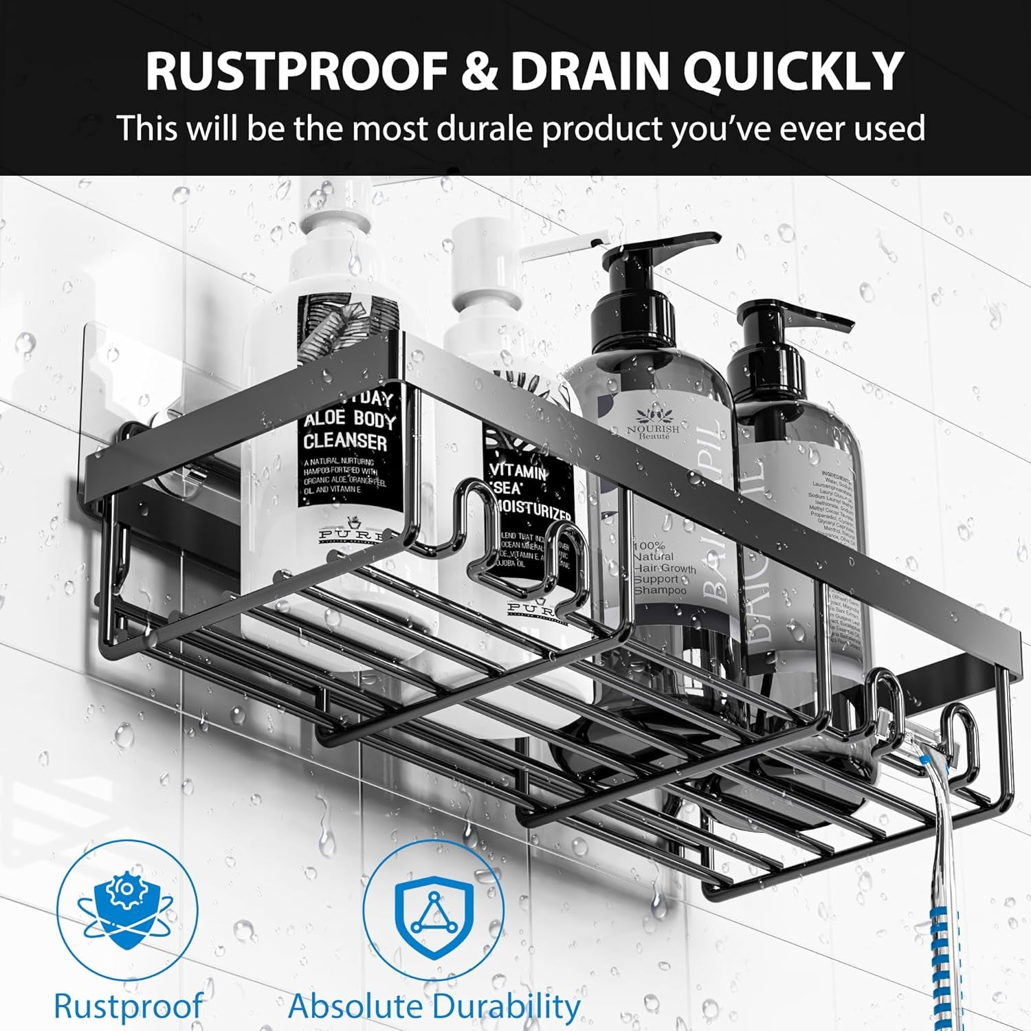 Shower Caddy Shelf Organizer Rack, Self Adhesive Black Bathroom Shelves Basket, Home Farmhouse Wall Shower inside Organization and Storage Decor Rv Accessories (Black, 5Pack)