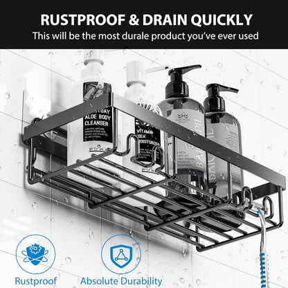 Shower Caddy Shelf Organizer Rack, Self Adhesive Black Bathroom Shelves Basket, Home Farmhouse Wall Shower inside Organization and Storage Decor Rv Accessories (Black, 5Pack)