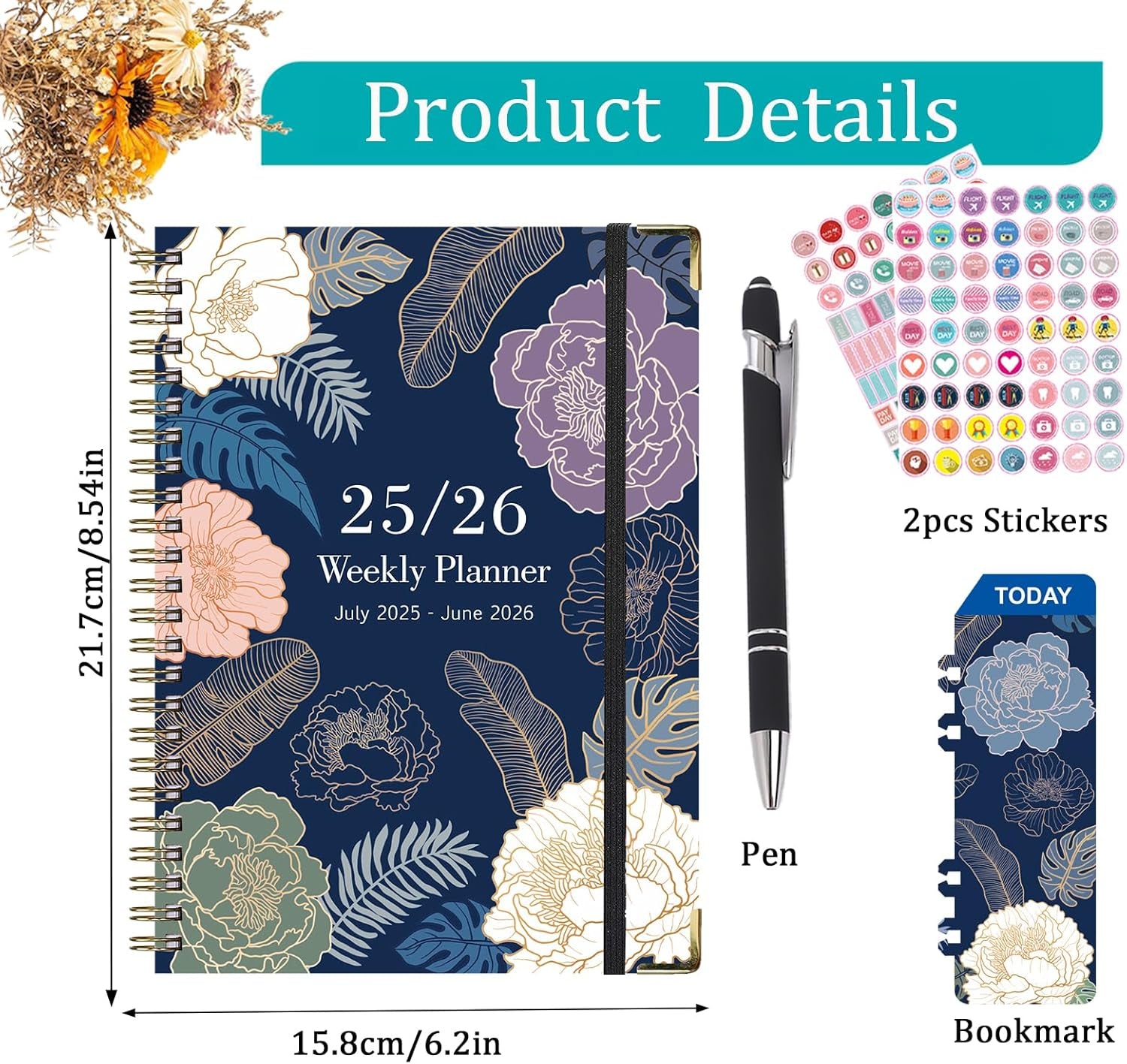 Planner 2025-2026,Agenda 2025-2026, July 2025 to June 2026 Monthly Weekly Calendar Planner with Month Tabs, 6.1" X 8.5" Hardcover Spiral Bound Cover for Daytimer Schedule Work School (A01)