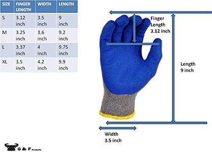 12 Pairs Large Double-Coated Rubber Latex Work Gloves – Heavy Duty Cotton Blend, Construction & Gardening Gloves, Blue