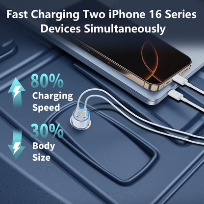 【Apple Mfi Certified】Iphone 16 Car Charger Fast Charging,  90W PD Power Cigarette Lighter USB-C Car Carplay Charger with 2Pack Type-C Cable for Iphone 16 Pro Max/15/15 Pro/Galaxy S24/S23/Pixel
