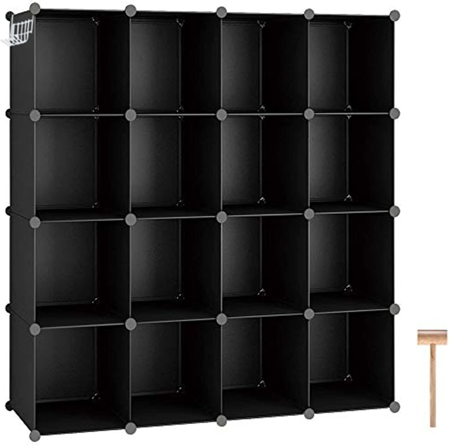 Cube Storage Organizer, 16-Cube Shelves Units, Closet Cabinet, DIY Plastic Modular Book Shelf, Ideal for Bedroom, Living Room, Office, 48.4" L × 12.4" W × 48.4" H Black