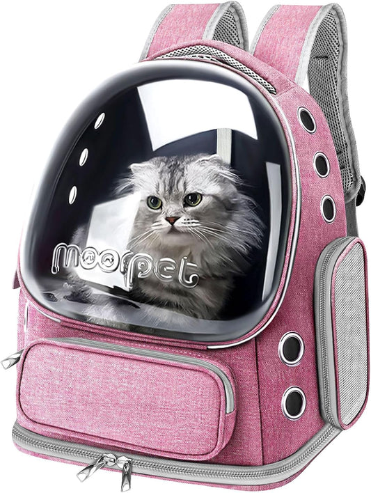 Cat Backpack Carrier, Breathable Cat Bubble Backpack Large Space Cat Carrier Backpack for Kitty Small Dog, Foldable Airline Approved Cat Backpack, Transparent Cat Travel Backpack up to 20 Lbs (Pink)