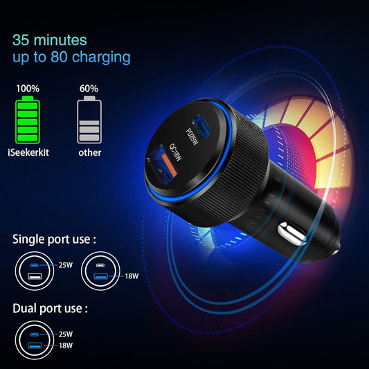 Car Charger,43W USB C Car Charger 2Pack PD Fast Charge,Cigarette Lighter Adapter Work for Iphone16 15 14 13 12 11 Pro Max Mini XR X 8 Ipad Samsung S22 S21 Google