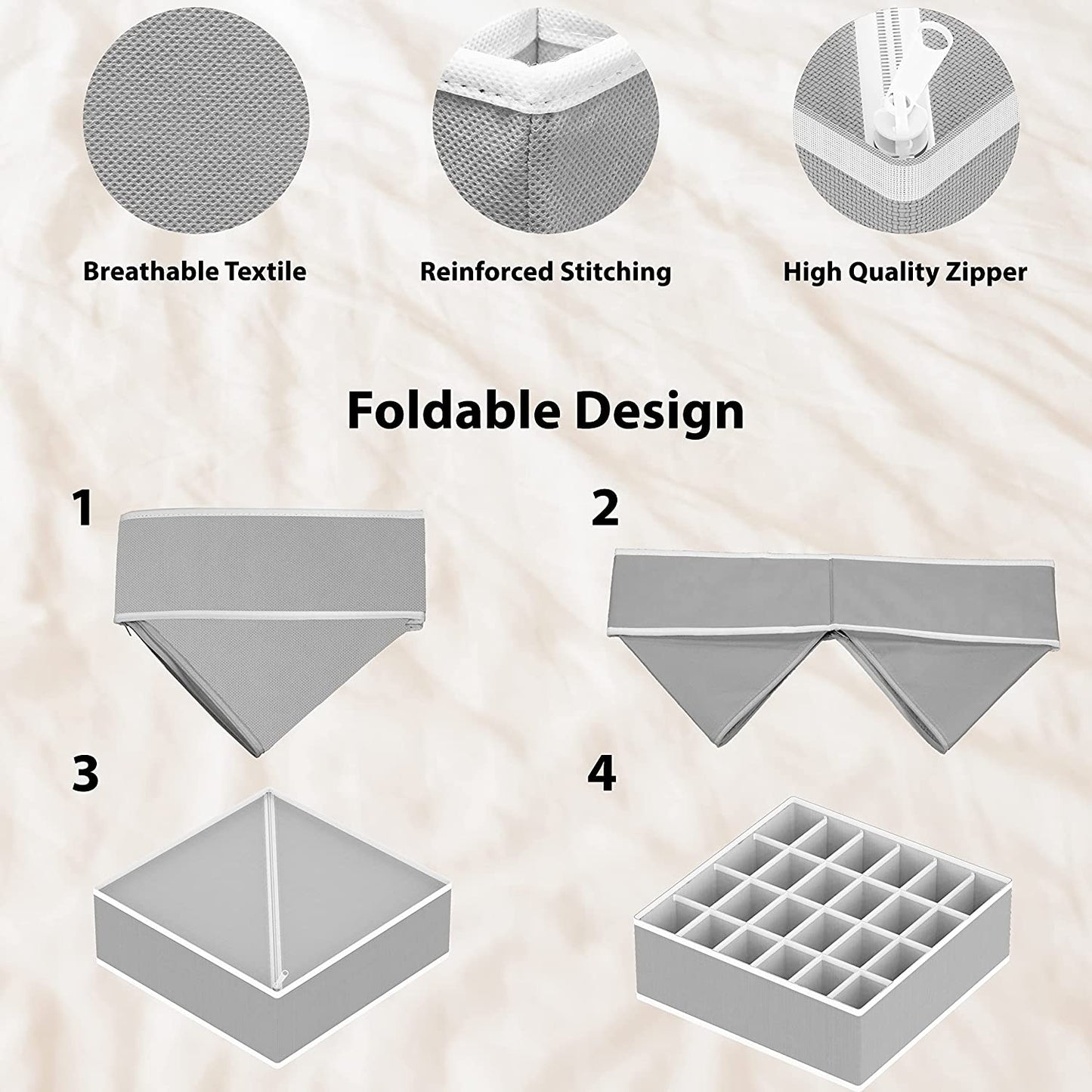 Simplehouseware Closet Underwear Organizer Drawer Divider Set of 4, Grey
