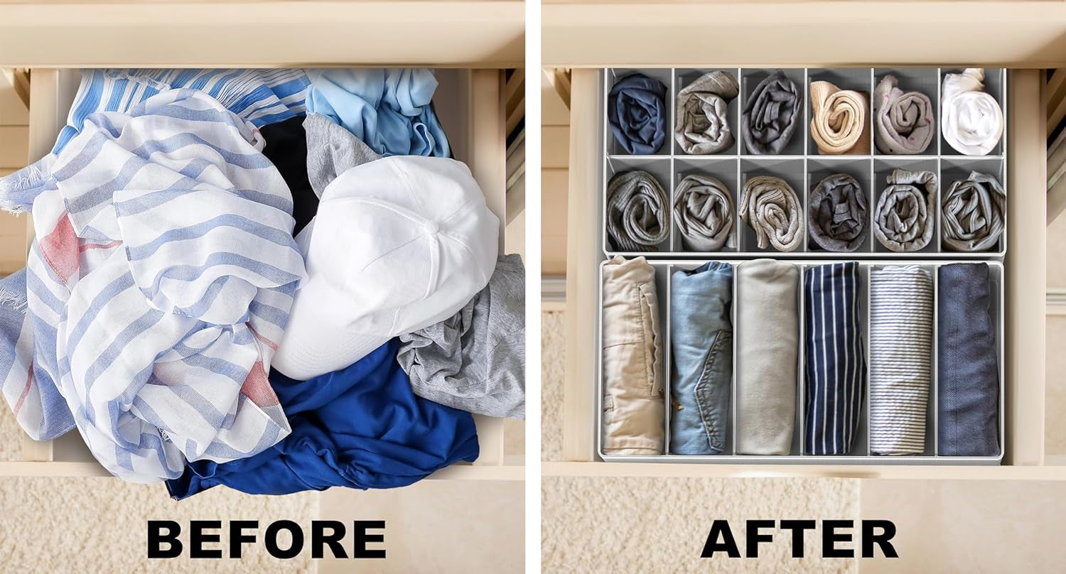 Simplehouseware Closet Underwear Organizer Drawer Divider Set of 4, Grey