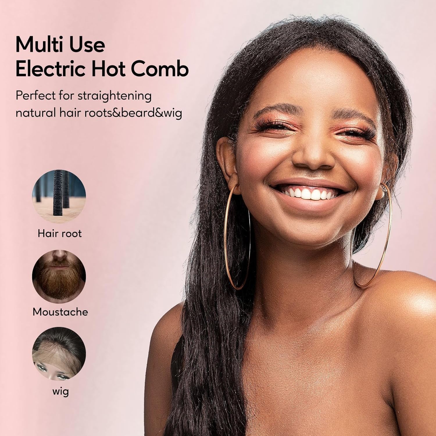 Electric Hot Comb by , Pressing Combs for Black Hair, Wigs & Beard, Anti-Scald Straightening Comb with Keratin & Argan Oil Infused Teeth, Temperatures Adjustable, 60 Min Auto Shut Off