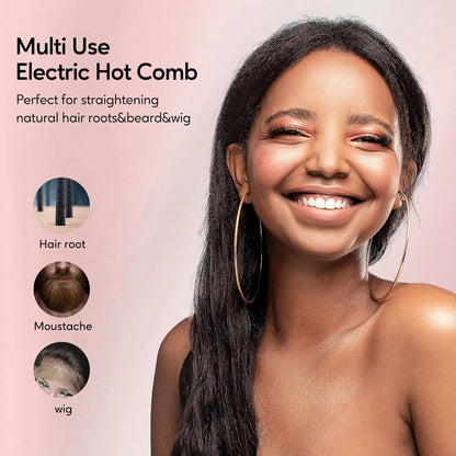 Electric Hot Comb by , Pressing Combs for Black Hair, Wigs & Beard, Anti-Scald Straightening Comb with Keratin & Argan Oil Infused Teeth, Temperatures Adjustable, 60 Min Auto Shut Off