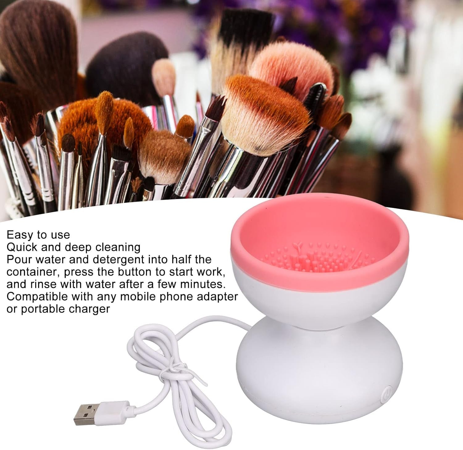 Electric Makeup Brush Cleaner Portable Automatic USB Cosmetic Brush Cleaner Tools Multifunctional Brush Cleaner Spinner Machine for All Size Beauty Makeup Brushes Set