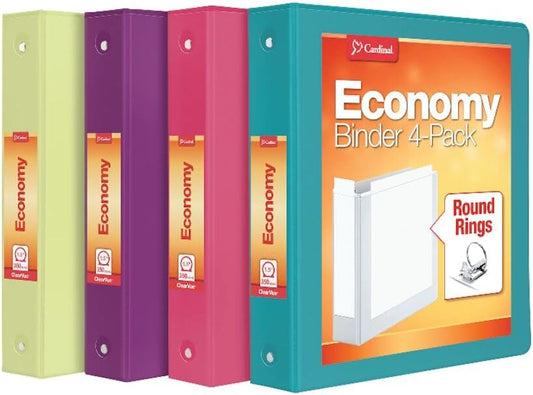 Binders, 3-Ring, 1.5 Inch, 350-Sheet Capacity, Assorted Colors 4-Pack (Pink, Teal, Purple, Lime), Customizable Covers, Non-Stick with Pockets, for School, Office or Projects