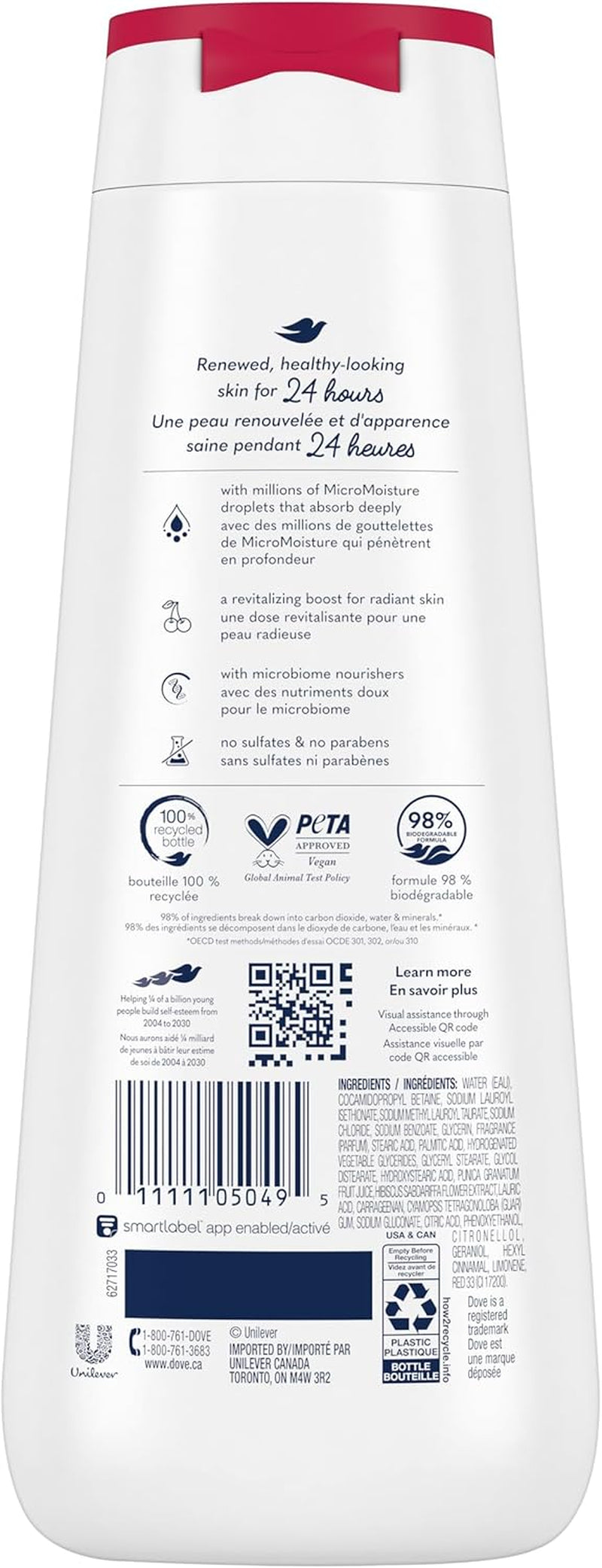 Body Wash for 24Hr Lotion-Soft Skin Revitalize Cherry and Chia Milk Moisturizing Skin Cleanser with No Sulfates No Parabens 591 Ml