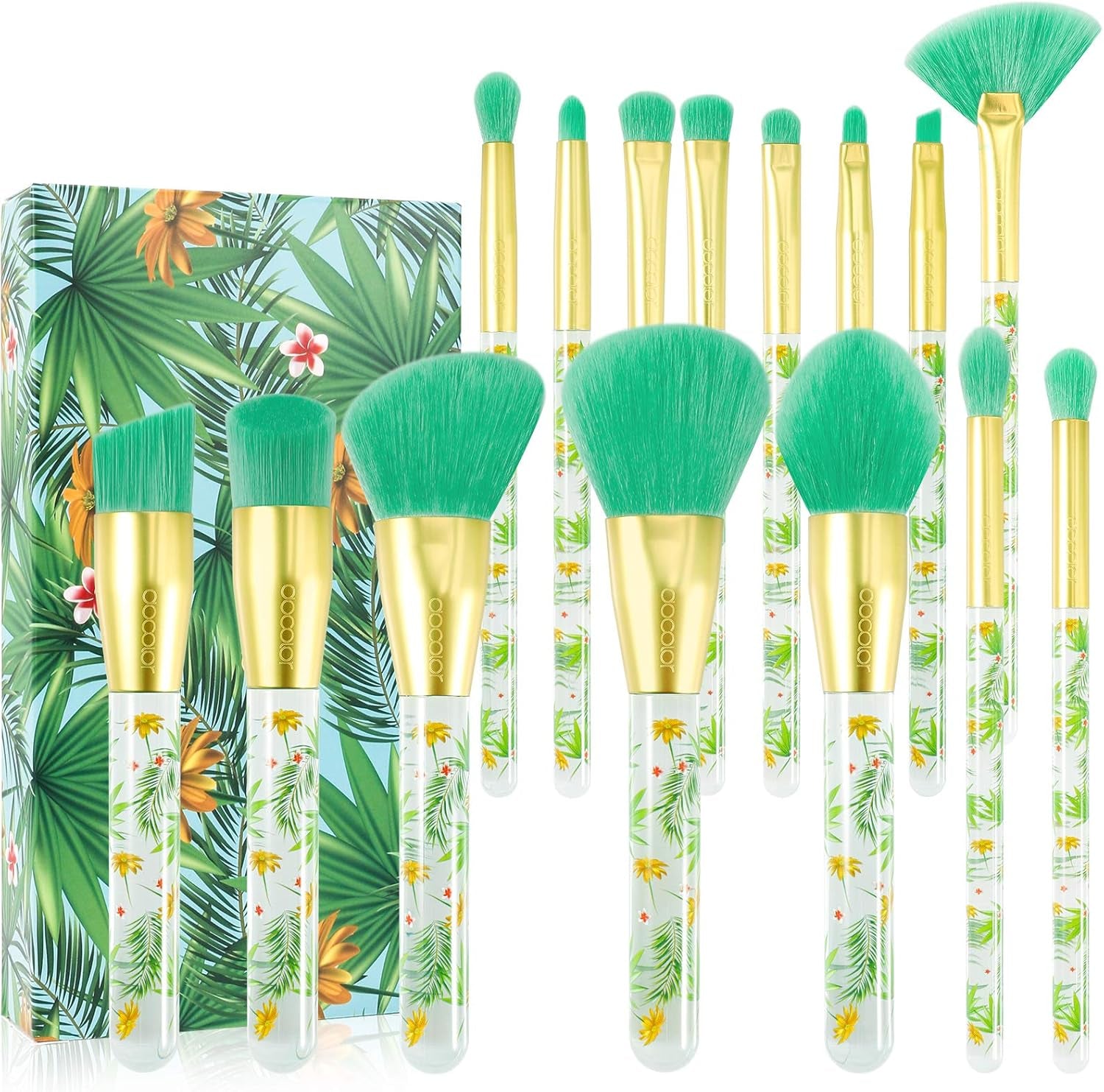 Tropical Makeup Brushes 14 Pieces Professional Makeup Brushes Set Premium Synthetic Kabuki Foundation Blending Contour Face Powder Mineral Eyeshadow Make up Brushes Set