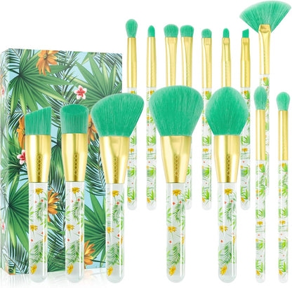 Tropical Makeup Brushes 14 Pieces Professional Makeup Brushes Set Premium Synthetic Kabuki Foundation Blending Contour Face Powder Mineral Eyeshadow Make up Brushes Set