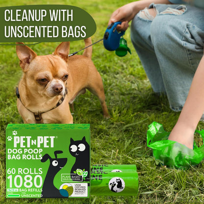Dog Poop Bags 1080 Counts, USDA Certified 38% Plant Based Sac Caca Chien, Leak Proof Dog Bags Refill Rolls for Doggy Poo, Cat Litter Waste (Unscented, Green)