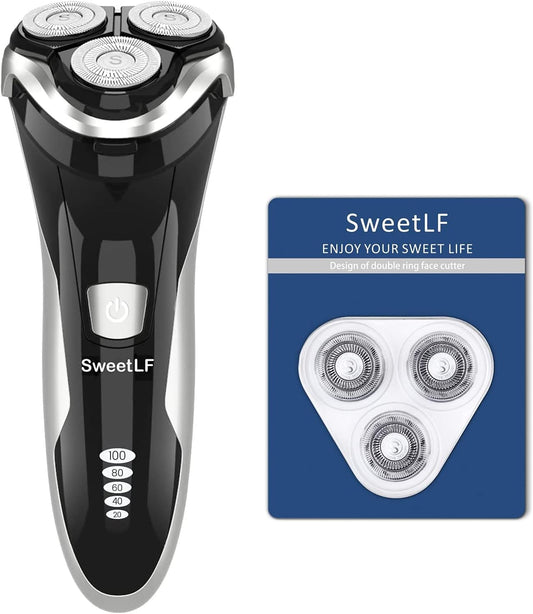 Electric Shaver for Men with 3 PCS Replacement Blades Wet and Dry Waterproof Electric Razor Cordless 3D Rechargeable Rotary Shaver for Men with Pop-Up Trimmer