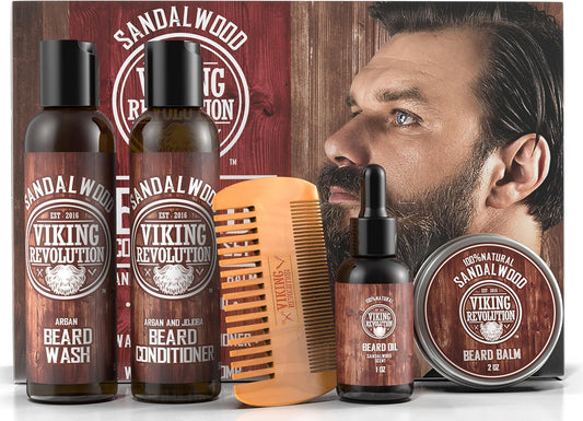 - Beard Kit Conditioner - Beard Grooming Kit with with Beard Wash, Conditioner, Beard Oil, Beard Balm & Beard Comb - Softens, Smoothes, Soothes - Gifts for Men - Sandalwood
