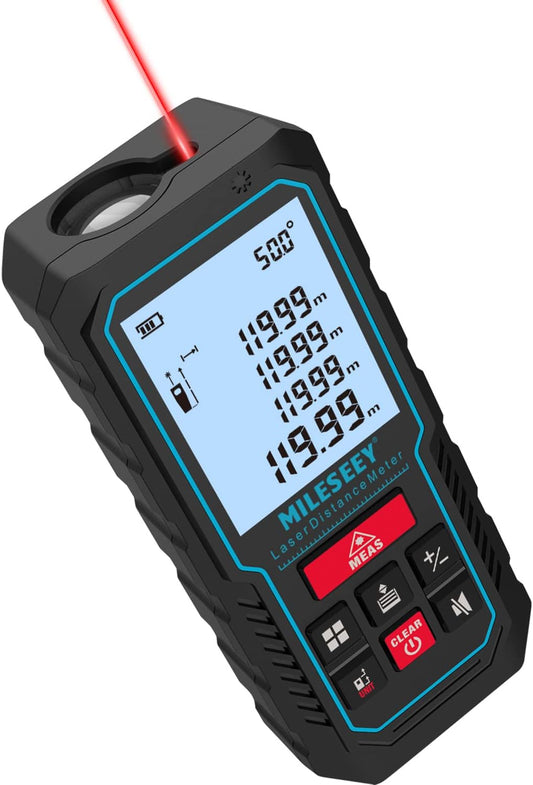 MiLESEEY 393ft Digital Laser Tape Measure - Professional Laser Distance Meter with Electronic Angle Sensor & 2" LCD Backlit Display