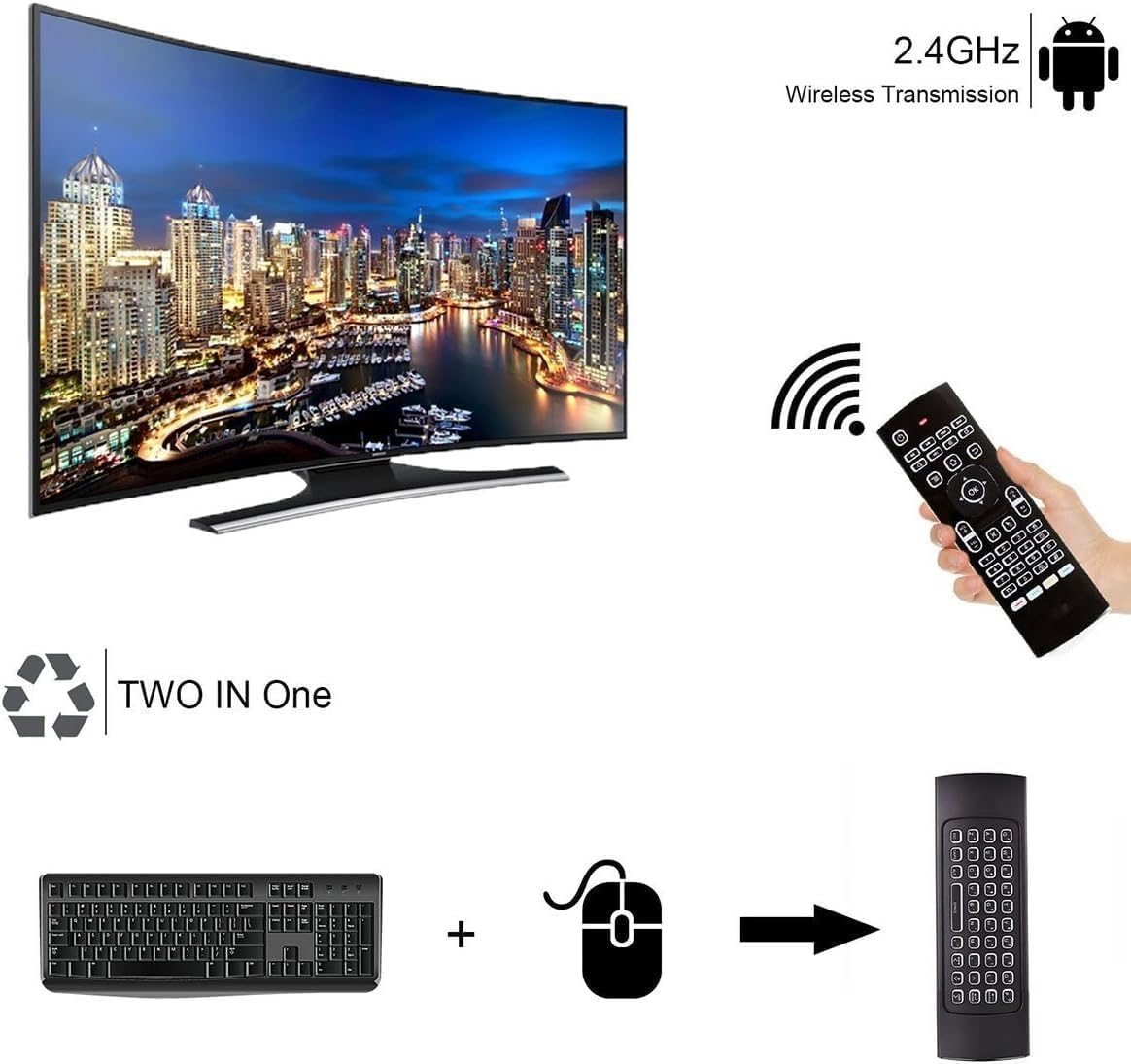 MX3 2.4G Air Remote Mouse Multifunctional with 7 Color Backlit Remote Control, Mini Wireless Keyboard & Infrared Remote Control Learning for Android TV Box, Projector, PC, Mac,Ps3,Pad,Xbox