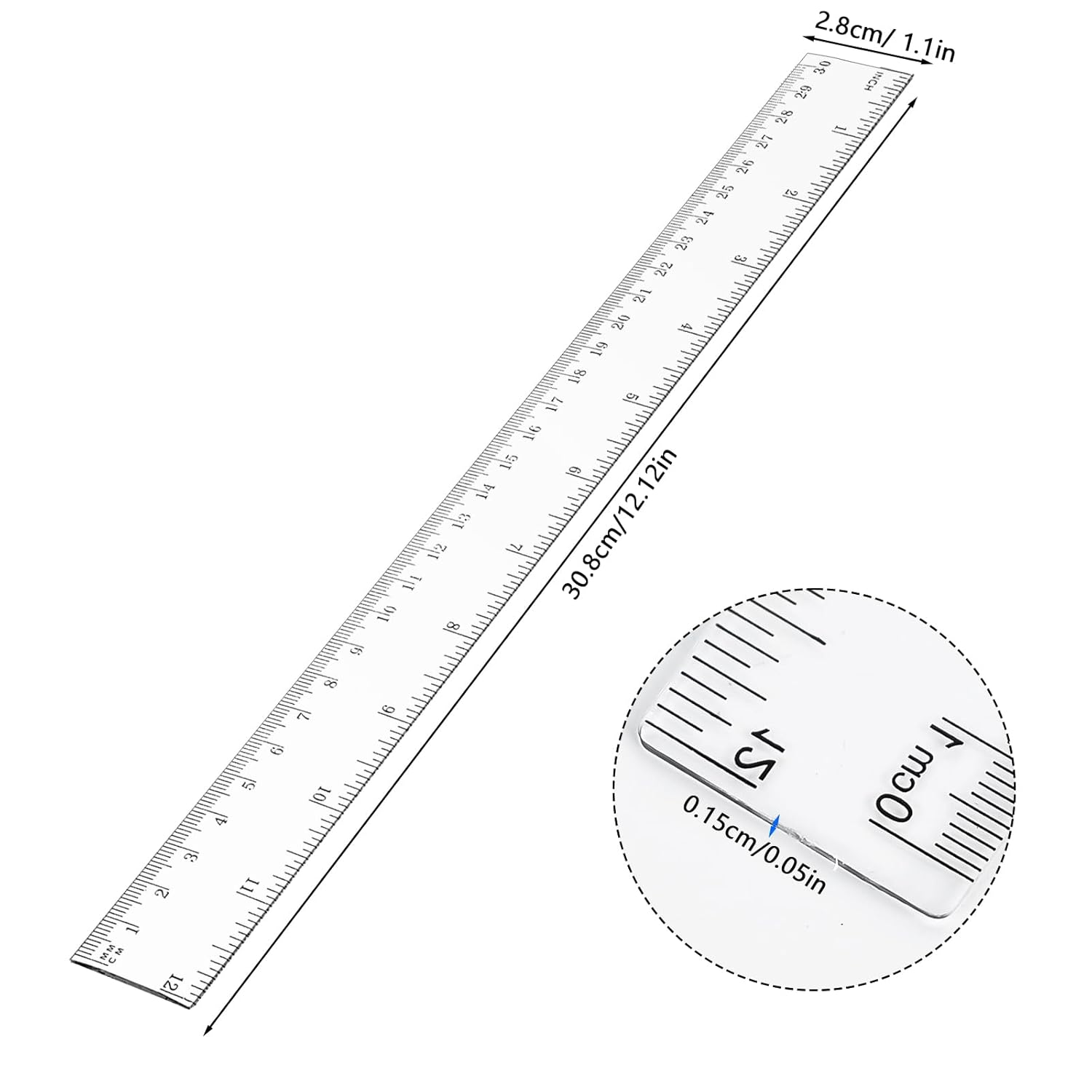 Clear Plastic Ruler 30cm 12 Pack, Plastic Ruler for School Supplies, Metric Ruler & Clear Ruler with Centimeters/Inches