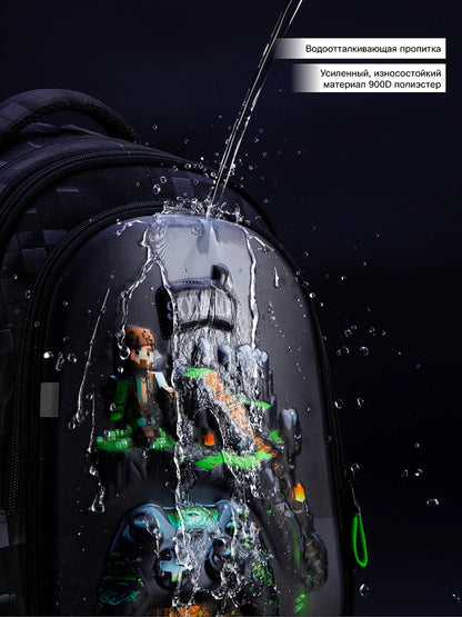 Space Explorer Waterproof School Backpack for Boys – Cartoon Gamer Edition