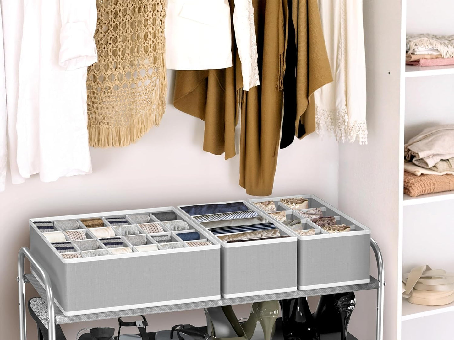 Simplehouseware Closet Underwear Organizer Drawer Divider Set of 4, Grey