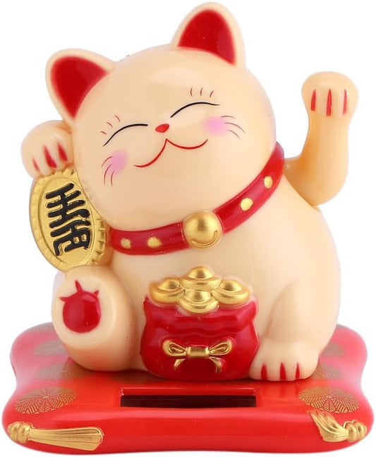Lucky Cat Chinese Fengshui Cat Maneki Neko Fortune Lucky Wealth Welcoming Cats Solar Powered Cat with Waving Arm for Home Display Car Decor (Color : Yellow)