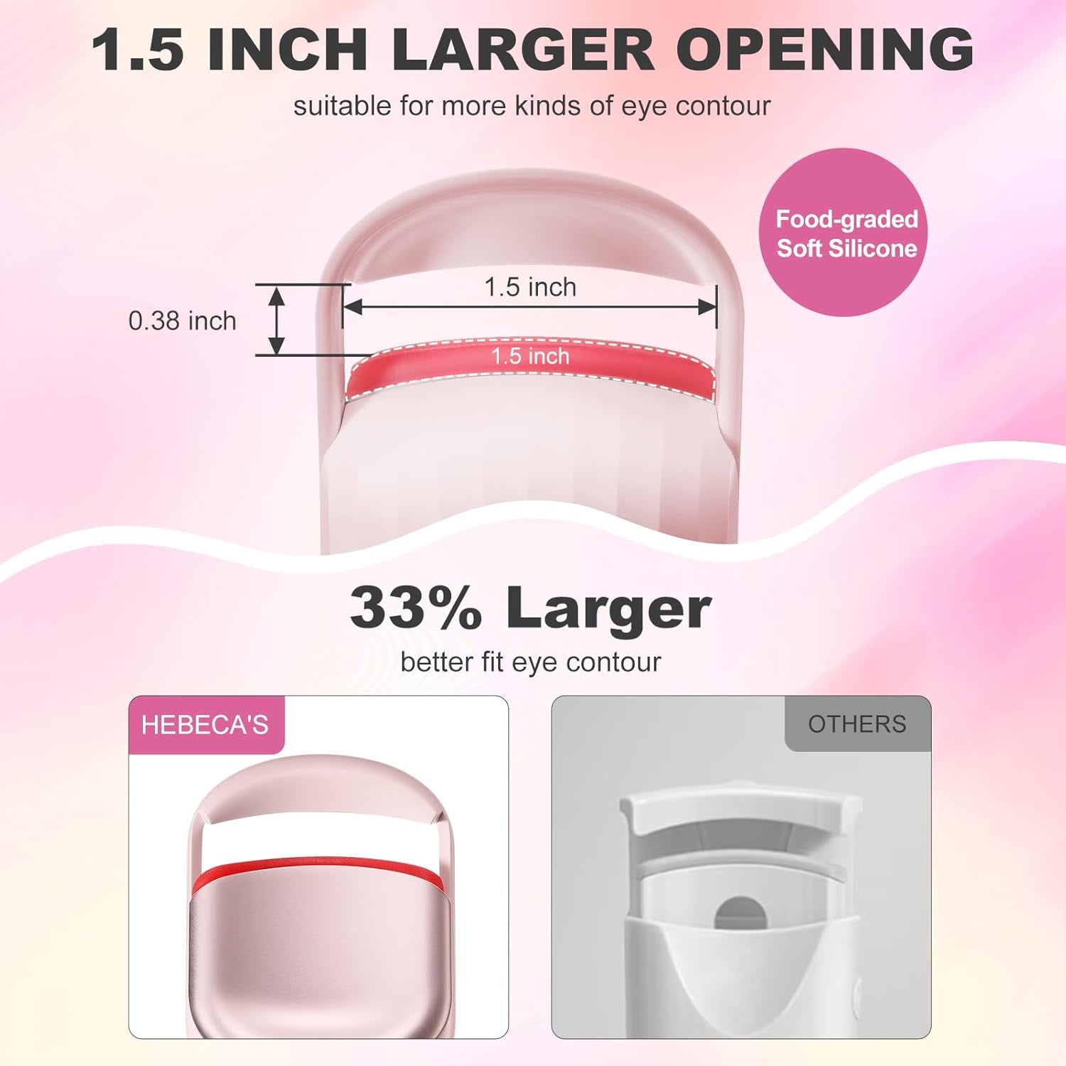 Heated Eyelash Curler Professional- Naturally Curling Eye Lashes with Innovative Heating Silicone, Electric Eyelashes Curler with 600Mah Rechargeable Battery EC4001 (Pink)