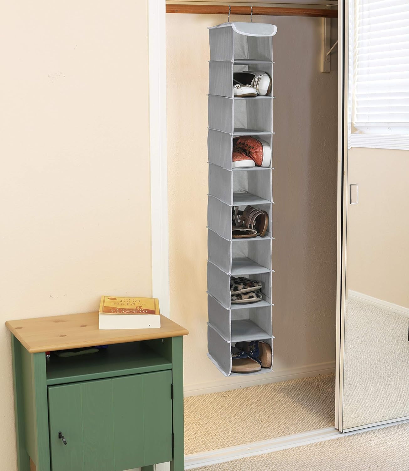 Simplehouseware 10 Shelves Hanging Shoes Organizer Holder for Closet, Grey