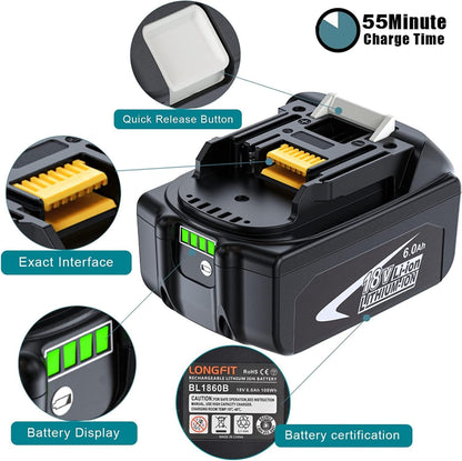 2Pack 5.0Ah Replacement Makita 18V Batteries + DC18RD Dual Port Battery Charger for Makita 18 Volt Battery BL1830 BL1840 BL1850