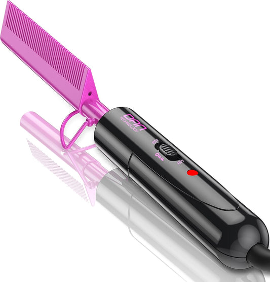 Mini Hot Comb Hair Straightener - Dual Voltage Ceramic Electric Pressing Comb for All Hair Types
