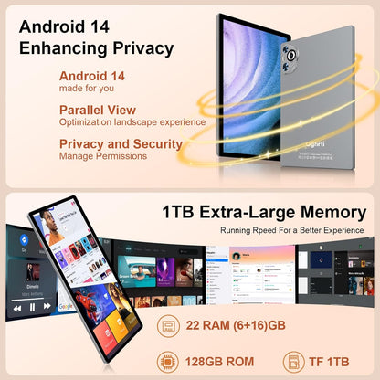 Newest Android 14 Tablet, 22GB RAM 128GB ROM 1TB Expansion, 10.1 Inch Touchscreen Tablet, Powerful Octa-Core, 8000Mah, 2 in 1 Tablet PC with Keyboard, Mouse, Bluetooth, GPS, Wifi -Grey