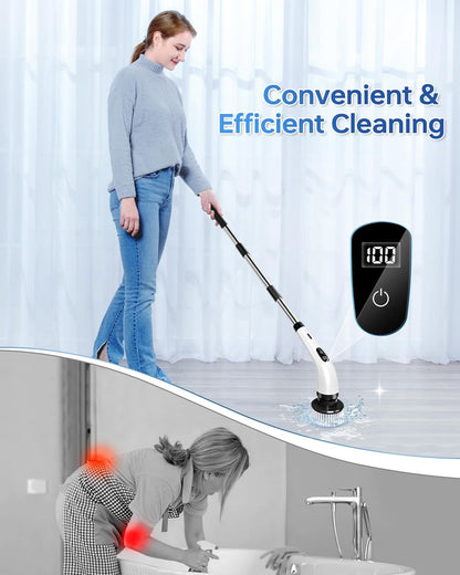 Kemolpo PowerSpin Pro Electric Scrubber - 8-Head Cordless Cleaning System with Detachable Extension Handle