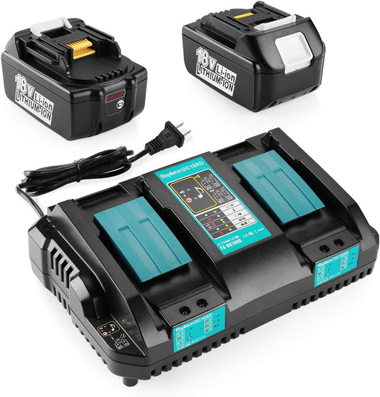 2Pack 5.0Ah Replacement Makita 18V Batteries + DC18RD Dual Port Battery Charger for Makita 18 Volt Battery BL1830 BL1840 BL1850