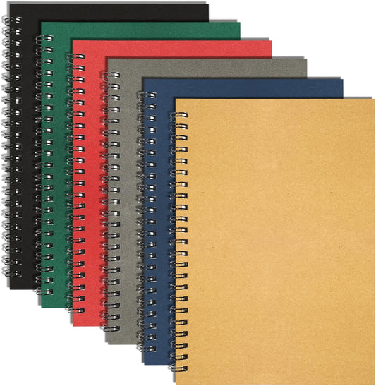Set of 6 Spiral Notebook Pack, 5.7”X8.3” 120 Pages A5 Notebook Spiral Colored Kraft Soft Cover Lined Notebook College Ruled Coil Notebook Spiral Journal Bulk for Writing Work Office School Supplies