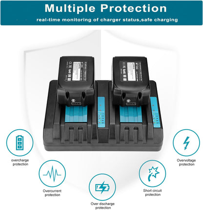 2Pack 5.0Ah Replacement Makita 18V Batteries + DC18RD Dual Port Battery Charger for Makita 18 Volt Battery BL1830 BL1840 BL1850