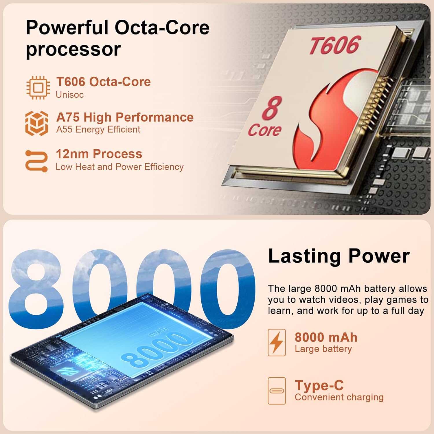 Newest Android 14 Tablet, 22GB RAM 128GB ROM 1TB Expansion, 10.1 Inch Touchscreen Tablet, Powerful Octa-Core, 8000Mah, 2 in 1 Tablet PC with Keyboard, Mouse, Bluetooth, GPS, Wifi -Grey