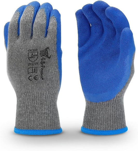 12 Pairs Large Double-Coated Rubber Latex Work Gloves – Heavy Duty Cotton Blend, Construction & Gardening Gloves, Blue
