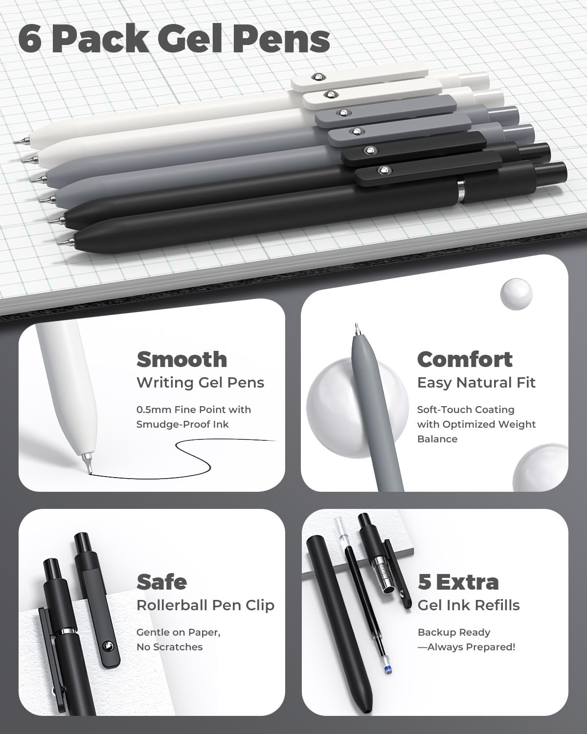 45 PCS School Supplies with Pen Case, 6 Gel Pens, 6 Art Mechanical Pencil Set, 12 Highlighters for College Essentials Office Stationery (Black)