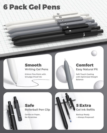 45 PCS School Supplies with Pen Case, 6 Gel Pens, 6 Art Mechanical Pencil Set, 12 Highlighters for College Essentials Office Stationery (Black)