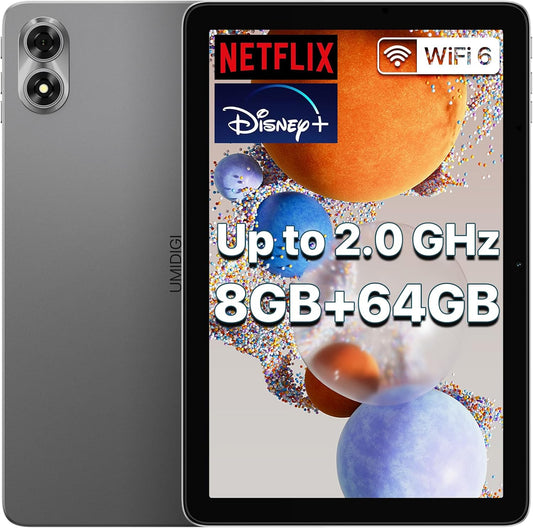Umidigi Tablet G1 Tab 2025, 8GB RAM (4+4) + 64GB Storage, 1TB Expandable, 10.1" HD Silk-Feel, Dual Camera, 6000mAh, Stereo Speakers, 5G/2.4G WiFi, Bluetooth
