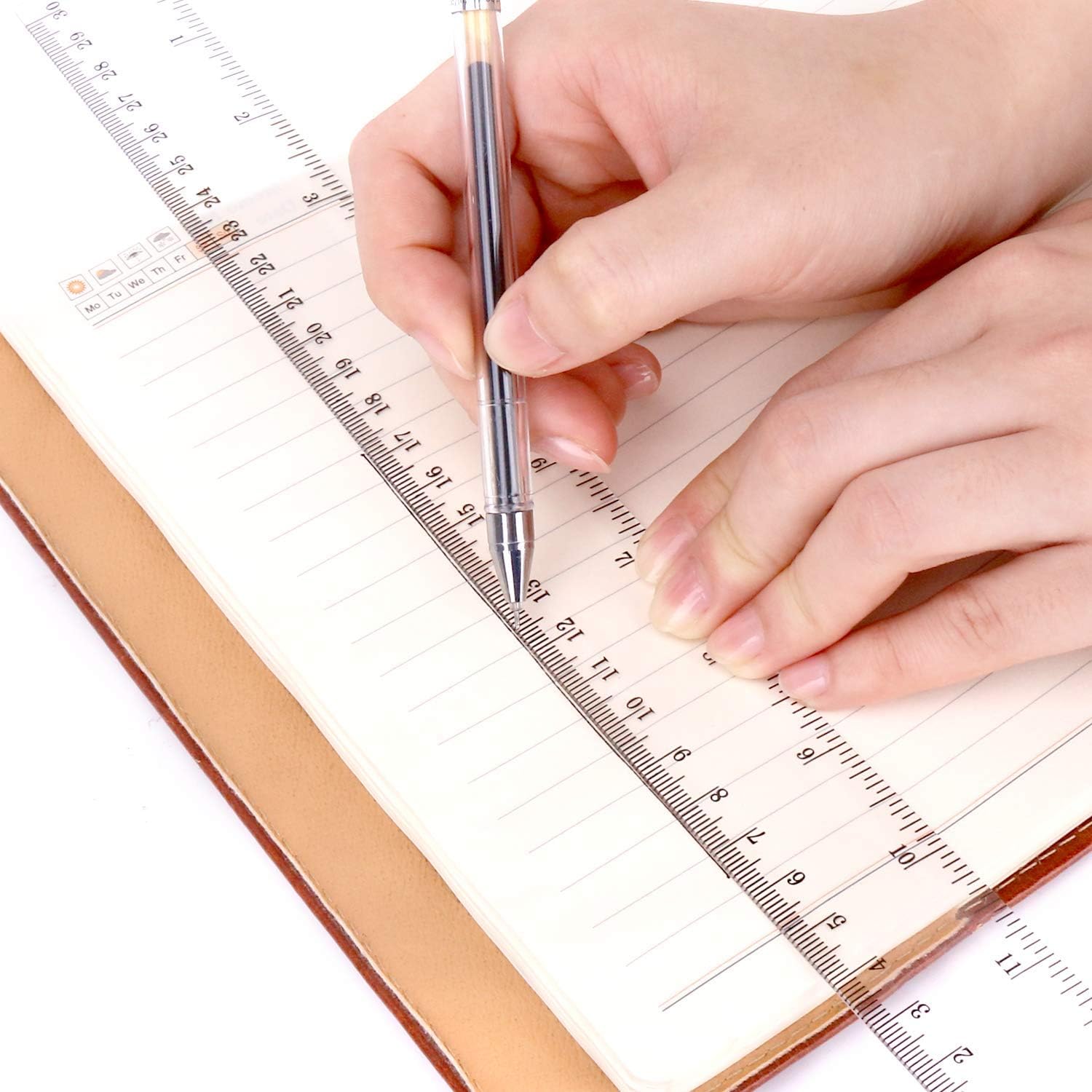 Plastic Ruler 2 Pack 12 Inch and 6 Inch Clear Straight Ruler with Inches and Metric Measuring Tool for Student School Office