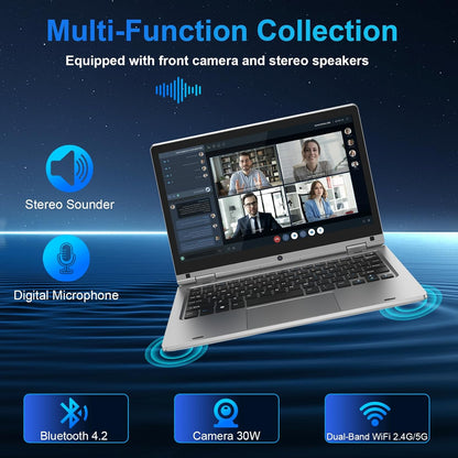 11.6" Laptop Touchscreen 360° Foldable Laptop PC 6GB RAM 128GB SSD FHD Display Laptop Computer Celeron N4020 with 256GB SD Card Dual Band Wifi Bluetooth 4.2 USB 3.0 * 1 HDMI*1 for Office Study Silver